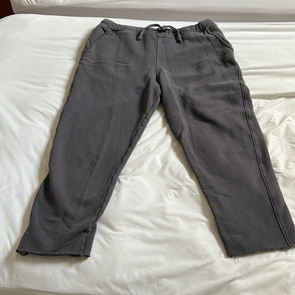 Frank & Eileen Tee Lab Faded Crop Sweatpants in Gray drawstring waist"
